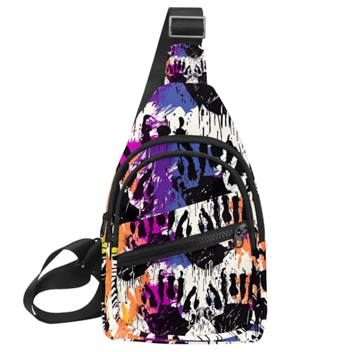 Mochila cruzada con estampado de huellas y correa ajustable para hombre y mujer