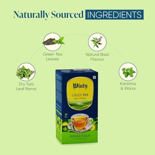 Image of Winty Divine Tulsi Green Tea- Pack of 2 (30 packs each) | With Rama, Krishna & Vana Tulsi | Natural & Pure Wellness Brew | For Weight Management and Detox | Herbal Tea Bags