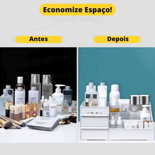 Organizador Maquiagem Escritório Mesa Cosméticos Porta Treco Multiuso Gaveta Caneta (Rosa)