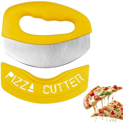 BienBion Pizza Cutter Food Chopper,Stainless Steel pizza Cutter Rocker with Protective Cover,Vegetable Cutter and Salad Chopper,Kitchen Rocker Knife for Family Restaurant,Dishwasher Safe (A-Yellow) Cover