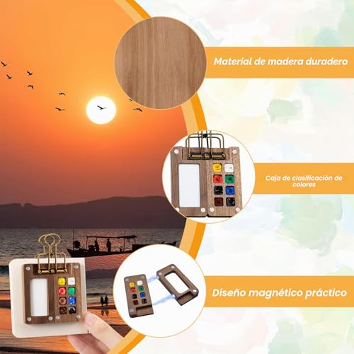 Miniatura 5 de Mini Paleta Kit De Acuarela En Miniatura De 8 Cuadrículas, Juego De Acuarela De Bolsillo De Madera, Paleta Magnética De Acuarela Pequeña Con Clip