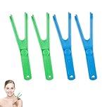 4 Pcs Dental Floss Holder Reusable Y-Shaped Dental Floss Picks Premium Dental Tools Durable Floss Harps for Effective Oral Teeth Cleaning（Blue & Green）