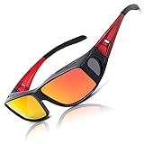 LVIOE Unisex Polarisiert Überzieh-Sonnenbrille, Fit Over Brille für Brillenträger UVA UVB Schutz (Schwarz Rot/Rot)
