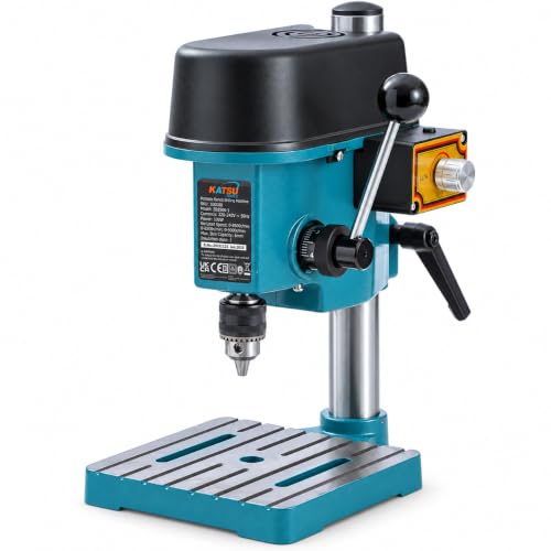 KATSU 100W Mini Taladro de Columna de Pilar Prensa Banco de Trabajo Soporte con Interruptor Electrónico de Velocidad Variable y Portabrocas de 6mm para Madera, Metal y Plásticos