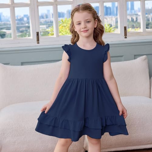 Little Bitty Toddler Girl's Dresses Summer Cotton Dress Flutter Sleeve Tiered Casual Skater Frock Twirly Sundress 3-8 Years4