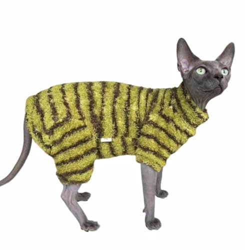 Sphynx Cat Clothes Four Leg Fleece Pajamas Super Soft Elastic Pet Clothes for Hairless Cat Surgery Recovery Suit Cat for Sphynx Devon Cornish (Green Black Stripe, X-Large)