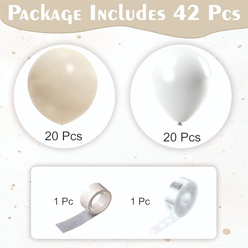 Image of Balloon Decoration Set, White and Sand White, 42 Pieces, for Birthday decoration, Anniversary, home decor items, baby shower