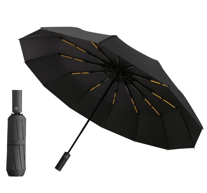 Image of Alexvyan 12 Ribs Car Large Travel Auto Open /Close Umbrella Windproof for Rain & Sun UV Protection, Strong Umbrella for Men & Women, Wind Resistant, Portable Folding Umbrellas for Backpack