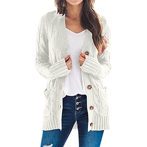 Generic Cardigan Sweaters for Women Chunky Open Front Button Sweater with Pockets Loose Slouchy Oversized Fall Outerwear Coat