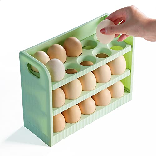 Egg Holder Storage Tray Container for Refrigerator, Egg Organizer for Refrigerator 3-Layer Flip Fridge Egg Tray Container (30 Grid)