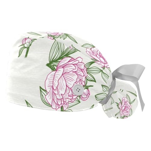 RODAILYCAY Paquete de 2 gorras de trabajo para mujer, médicas, reutilizables, quirúrgicas, ajustables, para coleta de caballo, con rayas de girasol, Multicolor 3, S-3XL