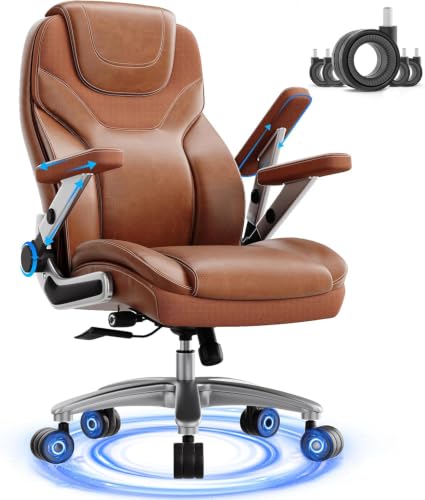 Image of Big and Tall Office Chair with 5D Arms, Fabric & PU Leather Heavy Duty Desk Chair, Adjustable Lumbar Support & Height, Tilt Function, High Back Ergonomic Executive Computer Chair