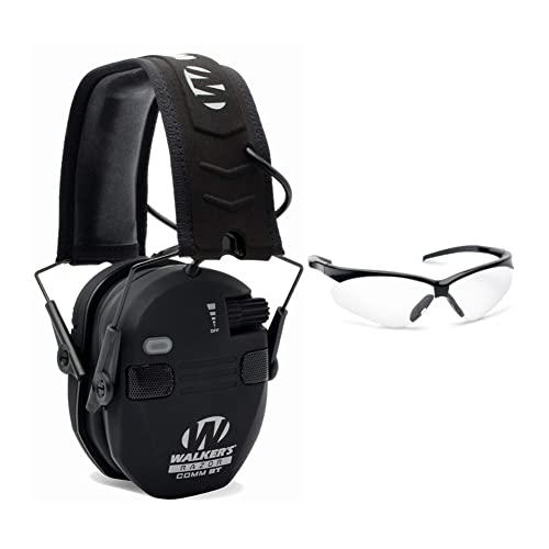 Walkers Razor Quad Electronic Shooting Hearing Protection Muff, Bluetooth Sync with Mobile Devices (Black) and Protective Glasses Kit -  GWP-RSEQM-BT_K2