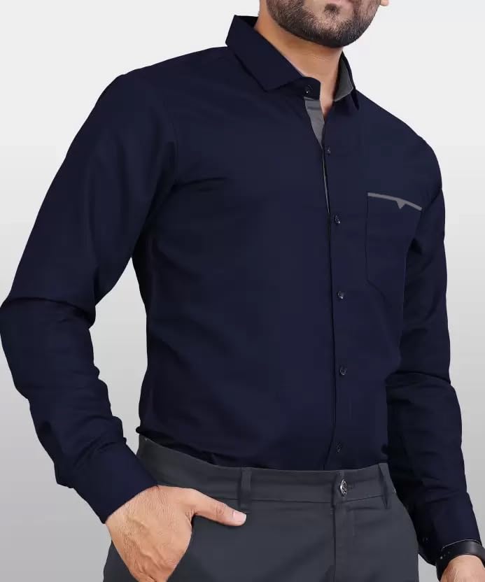 Image of CB-COLEBROOK Men's Regular Fit Solid Soft Touch Cotton Casual Shirt with Pocket Design with Spread Collar & Full Sleeves (Available in Plus Size)