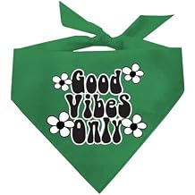 Good Vibes Only Hippie Flower Dog Bandana || 100% Cotton Adjustable Triangle | Made in USA | Daisy | Positive | Happy | 896