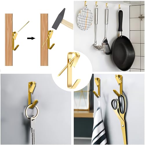 Image of 50 Sets of Picture Hanging Kit, 30lb(30 Sets) and 50lb(20 Sets) Picture Hangers, Metal Picture Hanging Hooks with Nails, on Drywall, Wooden Wall(Gold), YF-PicHanger-30LBX30+50LBX20