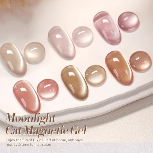 Born Pretty Cat Magnetic Eye Gel Nail Polish Cat Magnetic Shimmer Glitter Holographic Nail Polish Autumn Winter Moonlight Nude Brown Pink Purple 7ML 6PCS