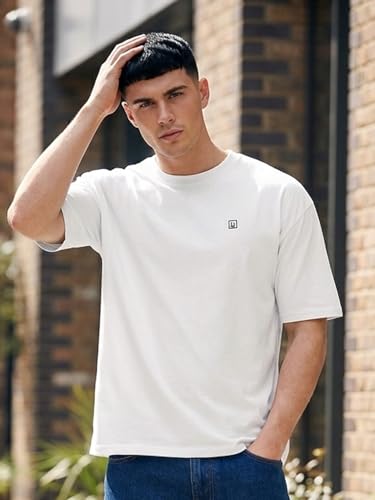 Image of Urbano Fashion Men's Solid Round Neck Oversized Half Sleeve Cotton T-Shirt
