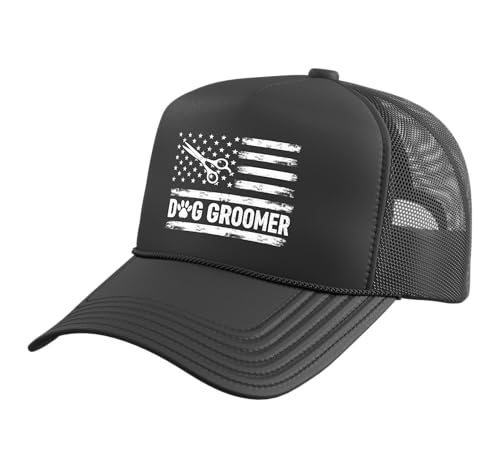Dog Groomer USA Flag Trucker Hat with Mesh Back