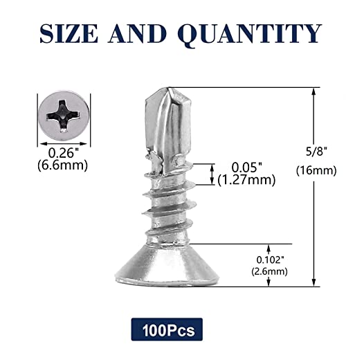 #6 x 5/8" Sheet Metal Screws 100Pcs 410 Stainless Steel Flat Head Fast Self Tapping Screws by SG TZH - Thumbnail 2