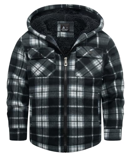 Image of GEEK LIGHTING Boys Flannel Jacket Sherpa Lined Hoodies Zip Up Fleece Plaid Shirt Jackets Winter Outdoor Coat Warm