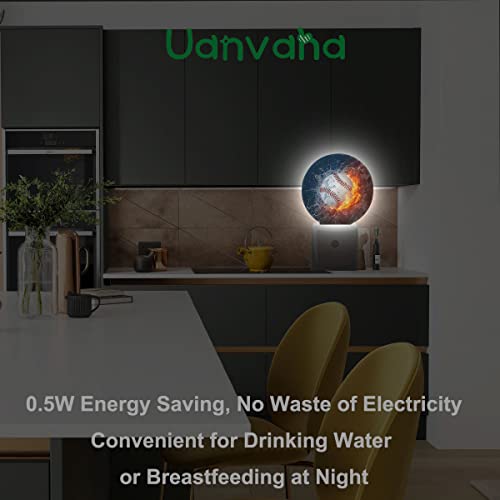 Image of Sport Night Lights Plug into Wall Baseball Ball in Fire and Water Night Light Dusk to Dawn Sensor LED Lighting for Bedroom Bathroom Living Room, 0.5W Sleep Friendly