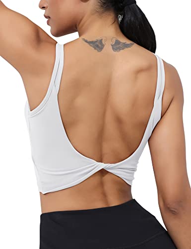 Image of LUYAA Womens Workout Sports Bras Backless Padded Yoga Tank Tops Crop Twist Low Back Cami Bra for Gym