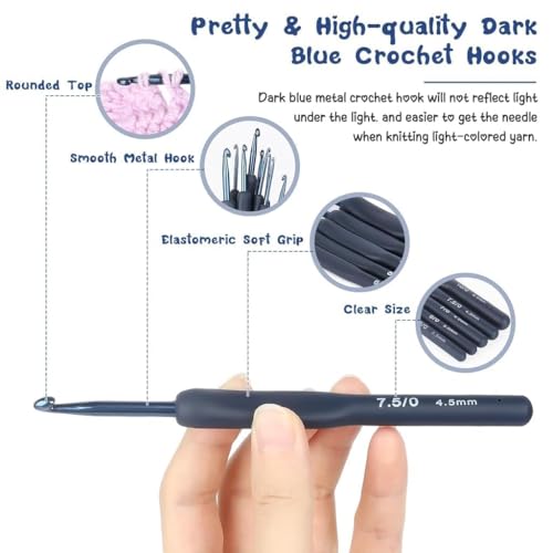 Image of VIRADHAM Crochet Hook Set Ergonomic Soft Grip, Aluminum Crochet Needles Kit with Yarn, Stitch Markers, Needles & Case - Comfort Hooks for Beginners, Professionals & Arthritic Hands (Black Hook mkit)