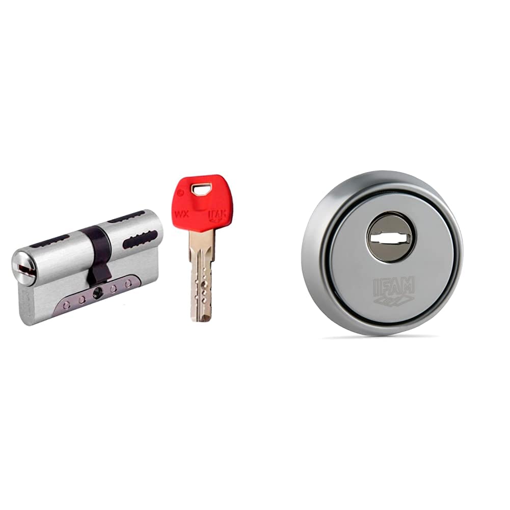 Ifam 1000Wx3030N, Niquel, 30/30 (60 Mm) + Es610Cm (025018)- Escudo De Seguridad Para Puertas, Núcleo Reforzado De Acero Antitaladro, Embellecedor Antimordaza Y Antiextracción, Acabado Cromado