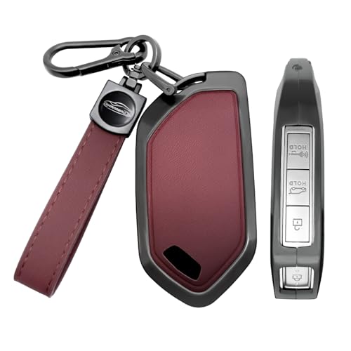 BXQATMBfor Kia Key fob Cover with Leather zinc Alloy Keychains,Full Cover Key Case for Kia Telluride, Sorento, K5 GT-Line Remote Smart Key Fob Protector