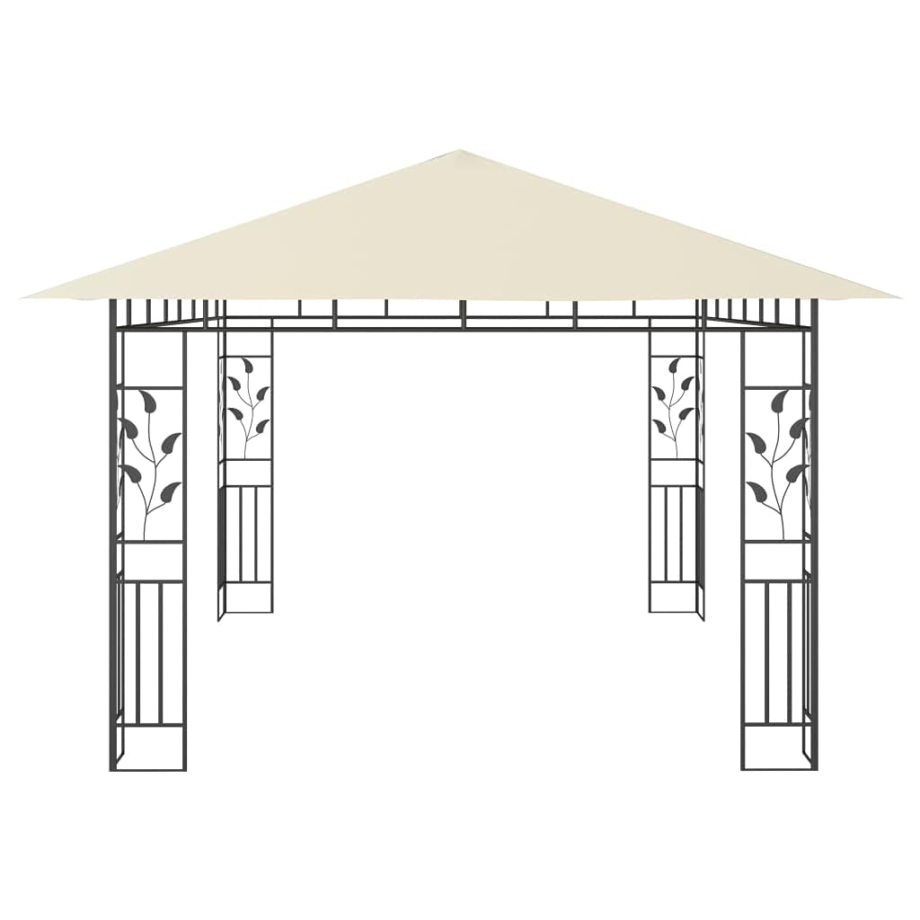 Willood Garten Pavillon mit Moskitonetz & LED-Lichterkette 4x3x2,73m Cremeweiß