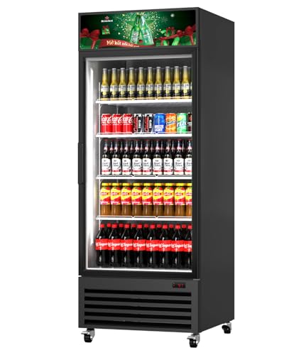 Image of Commercial Refrigerators with Glass Door, 23.48 Cu.ft. Beverage Refrigerator Fridge Holds 648 Cans Upright Display Cooler with LED & Adjustable Shelves for Restaurant Stores, ETL DOE NSF Certified