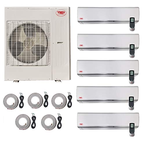 Ductless Mini Split Air Conditioner with Heat Pump YMGI Five Zone 5 Zone 57000 BTU 4X12000+9000 Wall Mount with 25 Ft Line set Installation Kits