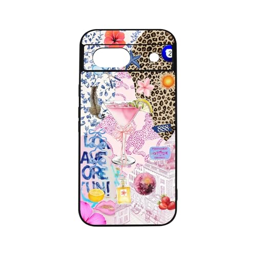 qizjio Aesthetic Y2K Phone Case Shockproof Protective Vintage Martini Collage Preppy Cheetah Print Phone Cover for Google Pixel 8A
