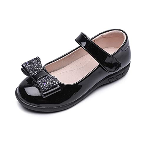 Toddler Little Girl Glitter Bow Mary Jane Ballet Flat Wedding Party Dress Shoes Black School Uniform Flats