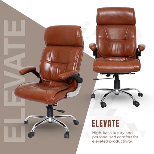 Image of Lakdi The Furniture High Back Director Office Chair Ergonomic Leatherette Executive Chair with Adjustable Armrests, Comfortable Revolving Desk, 5-Year Warranty & Free Assembly-111012160 Tanbrown