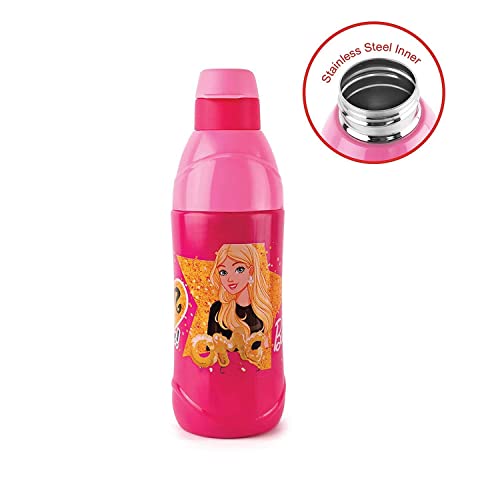 Image of Cello Puro Steel-X Kids Zee 600 | Water Bottle with Inner Steel and Outer Plastic | Insulated Water Bottle | 540 ml, Barbie Design, Pink