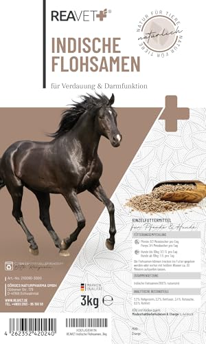 ReaVET Indische Flohsamen für Pferde & Hunde 3kg – Naturrein in Premium Qualität – reich an Ballaststoffen + Schleimstoffen I Flohsamen für Verdauung I Ohne Zusätze