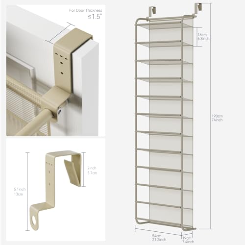 Image of Whitmor 36 Pair Over The Door Shoe Organizer, 12 Tier Hanging Shoe Organizer, Heavy Duty Metal & Mesh Shoe Holder, Hanging Shoe Rack for Closet Organizer & Storage, 74 inch L x 21.7 inch W x 7.5 inch H, Oat