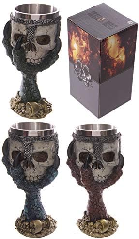 XCH Puckator SK203, Wine Glass, Skull in Dragon’s Claws Design, Metal, Multi, Height 18cm Width 9cm Depth 8cm
