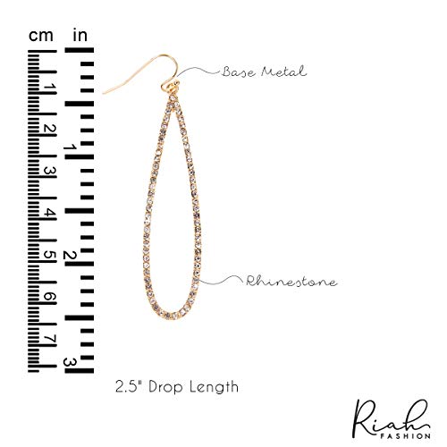 Riah Fashion Sparkly Rhinestone Lightweight Geometric Hoop Drop Earrings - Teardrop, Pear, Oval, Marquise, Circle, Multi Cubic Crystal, Acrylic Pearl Dangles (Long Teardrop - Silver) #TOP4