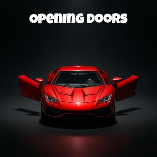 Image of Lamborghini Diecast Metal Toy Car For Kids, Red, 1:32 Scale | Opening Doors, Pull Back Action, For Kids Boys Girls