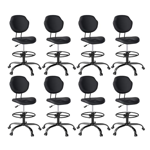 Image of Drafting Chair with Back Support, Tall /High Desk Rolling Stool, Faux Leather Office Chair with Height Adjustable for Standing Desk, Home Office, Bar, Workbench & Kitchen (Black, 8 Pack)