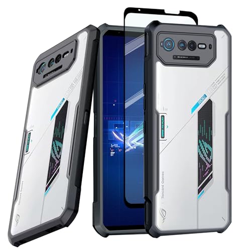 Guizzcg para ASUS ROG Phone 6/6 Pro 5G/6D Capa, Amortecedor de TPU Macio + Traseiro de Acrílico, Airbag de Grau Militar Proteção Contra Quedas,Preto