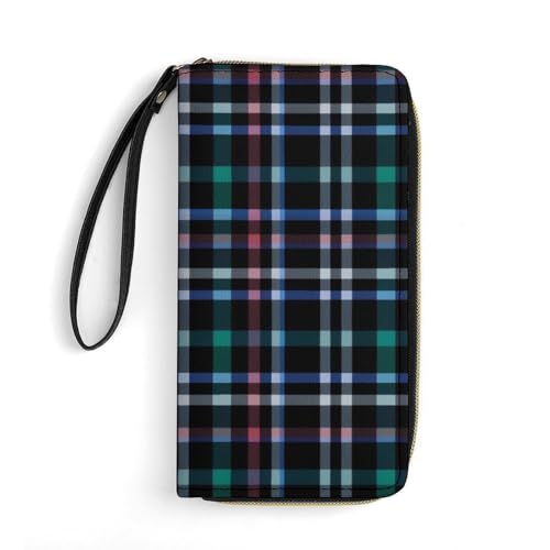 Striped CheckedPrint Long Wallets PU Leather Clutch Purse Card Holder Wallet, with Wristlet Zip Around Long Wallet for Women & Men
