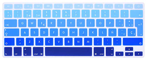 Hrh Spanish Silicone Keyboard Cover Skin For Macbook Air 13,For Macbook Pro 13/15/17 (With Or W/Out Retina Display, 2015 Or Older Version)&For Imac Older Eu Layout Keyboard Protector-Ombre Blue #TOP16