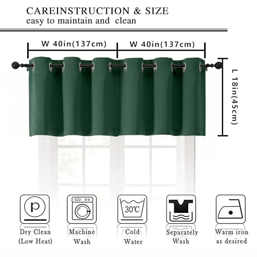 Image of Simplebrand Ever Green Kitchen Valances for Windows 18 Inches Long 2 Pack, Room Darkening Window Valances for Living Room, Grommet Short Straight Drape Kitchen Curtains for Bedroom Kids Room, 40Wx18L