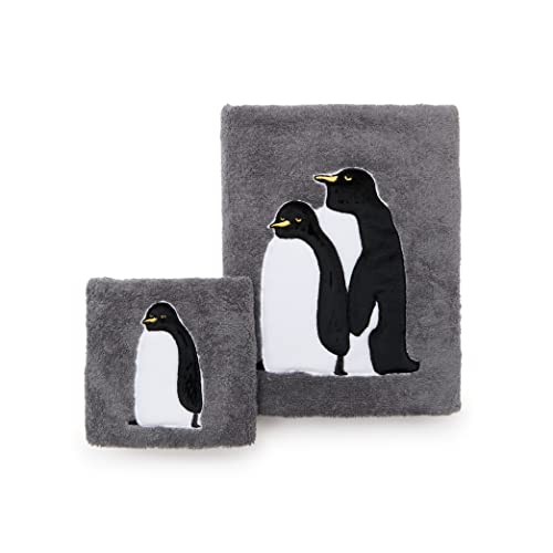Set de serviettes pour le visage et l'hôte en éponge douce 100 % coton, décoré avec motifs de pingouins semi-seri fabriqués en tissu doux, fabriqué en Italie 100 % (gris) Cover