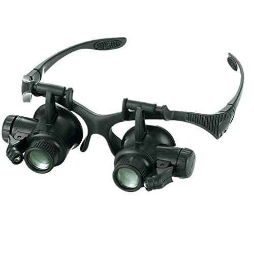 Shiratori Lupe mit LED-Licht Kopfhalterung Lupe mit austauschbaren Gläsern, Augenlupe für Juwelier-Uhren-Reparatur (10 x 15 x 20 x 25 x) Cover