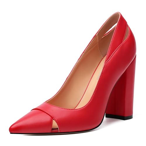 Women's Pumps, Pointed Toe High Heels Shoes for Women, Fashion Classic Pointed Toe High Chunky Heel Dress Pump Shoes - Main Image